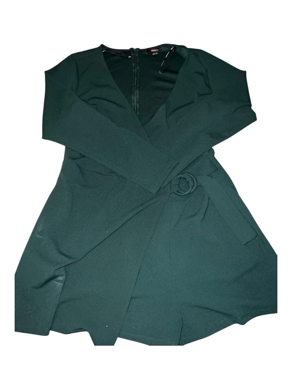 Plus Size Forever 21 Deep Green Long Sleeve Wrap Romper with Belt